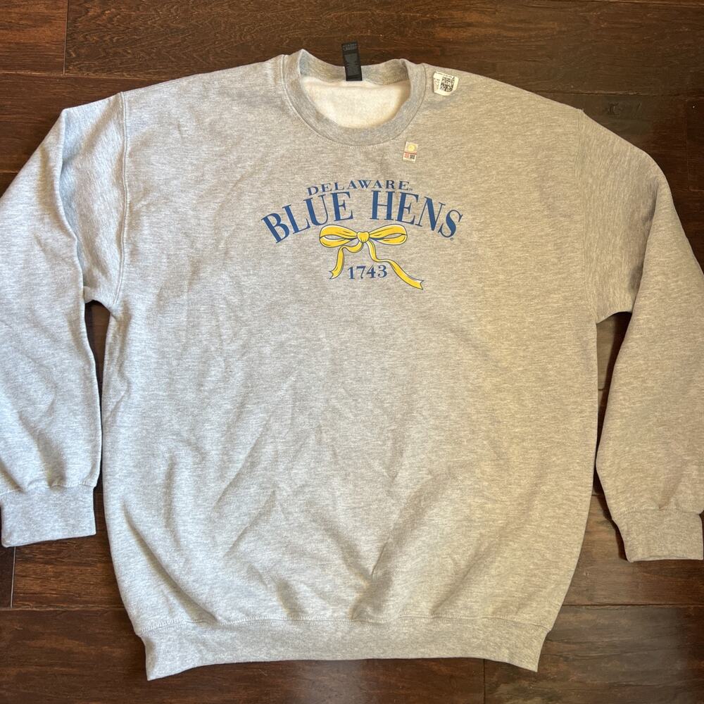 New No Tags Delaware Fightin' Blue Hens Gray Fleece Sweatshirt Mens L Mid weight